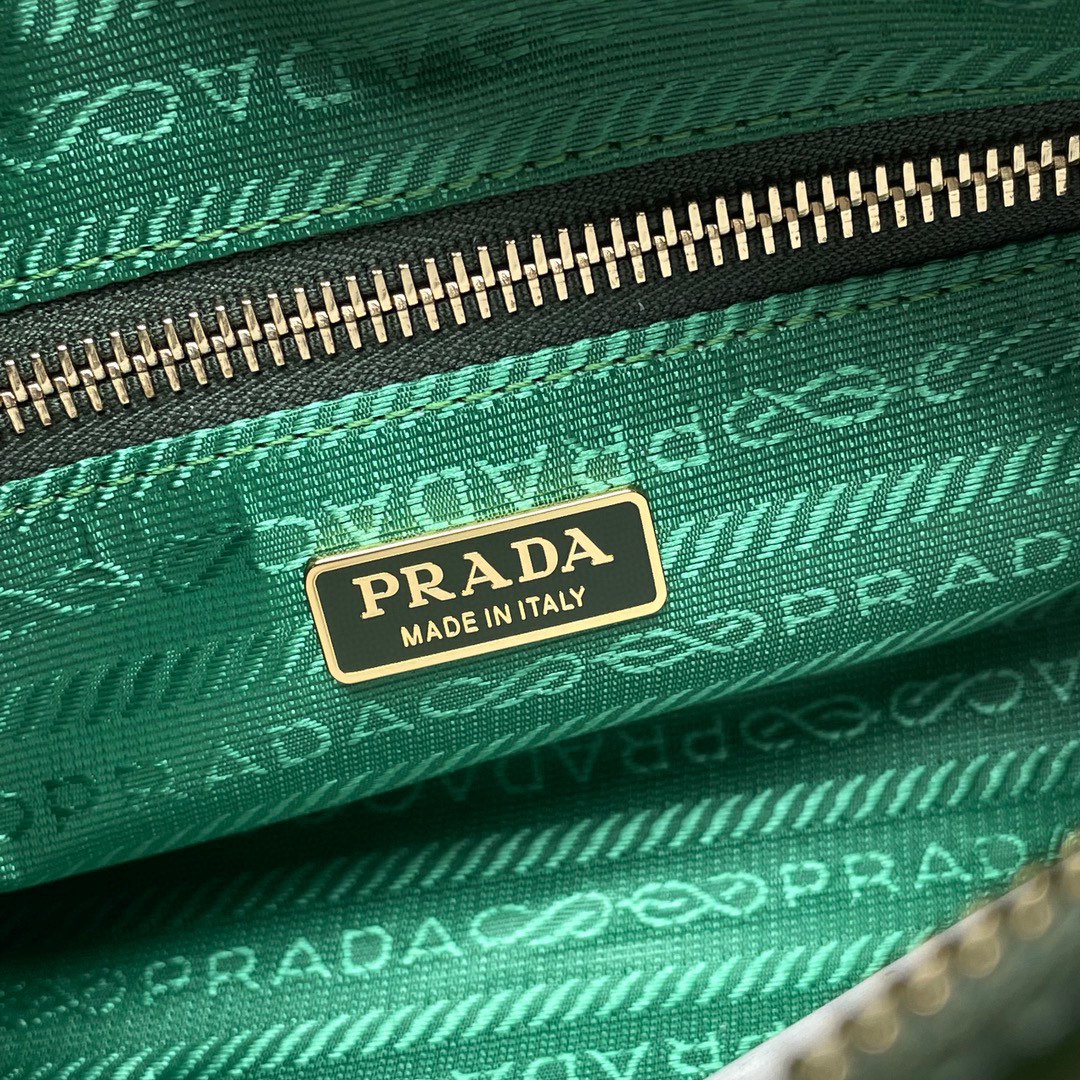 Prada Medium LusSolf Leather Handbag Bag Tote Army Green 1BA426